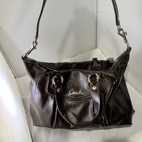 Like new, lightly used Coach Ashley Patent Mahogany Satchel F20460 - Picture 2 of 6